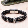 Men's double leather bracelet with a stainless steel skull