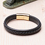 Men's fashion black leather bracelet stainless steel in gold color