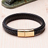 Men's fashion black leather bracelet stainless steel in gold color