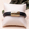 Men's fashion black leather bracelet stainless steel in gold color