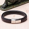 Men's fashion brown-black leather bracelet stainless steel silver color