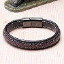 Men's fashion brown-black leather bracelet stainless steel black