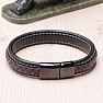 Men's fashion brown-black leather bracelet stainless steel black