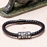 Men's black leather bracelet with stainless steel bead