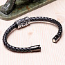 Men's black leather bracelet with stainless steel bead