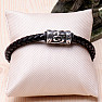 Men's black leather bracelet with stainless steel bead