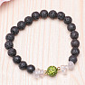 Lava stone bracelet with crystal with green bead