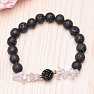 Lava stone bracelet with crystal with black bead