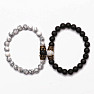 Howlite and Lava Bead Couples Bracelets Brass Color Crowns