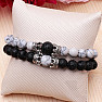 Bracelets for couples of howlite and lava beads Silver-colored crowns