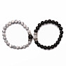 Bracelets for couples of howlite and lava beads Silver-colored crowns