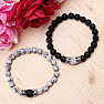 Bracelets for couples of howlite and lava beads Silver-colored crowns