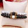 Howlite and Lava Bead Couples Bracelets Gold Color Crowns