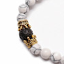 Howlite and Lava Bead Couples Bracelets Gold Color Crowns