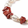 White pearl bracelet with red jasper and butterfly