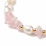 Bracelet made of white pearls with rose quartz and butterfly