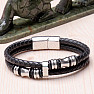 Men's double leather bracelet decorated with stainless steel