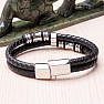 Men's double leather bracelet decorated with stainless steel