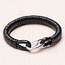 Men's black leather bracelet with stainless steel clasp