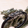 Men's black leather bracelet with a stainless steel dragon