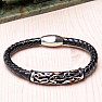 Men's black leather bracelet decorated