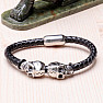 Men's leather bracelet with stainless steel skulls