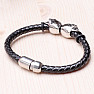 Men's leather bracelet with stainless steel skulls