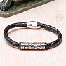 Men's black leather bracelet decorated with stainless steel