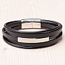 Men's black leather bracelet with stainless steel