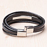 Men's black leather bracelet with stainless steel