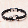 Men's double leather bracelet with stainless steel