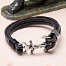 Men&#39;s black leather bracelet anchor and cross stainless steel