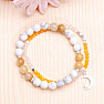 Howlite white and carnelian double row bracelet with glass beads