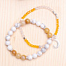 Howlite white and carnelian double row bracelet with glass beads