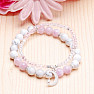 White howlite and kunzite double row bracelet with glass beads