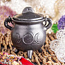 Incense burner cauldron with symbols of the sun and moon