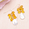 Citrine fashion bead earrings with mother of pearl