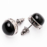 Black agate brass round earrings