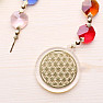 Flower of life Feng Shui window hanging made of colored crystals and gold metal