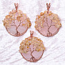 Rose quartz pendant Tree of life from citrine