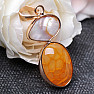 Yellow agate pendant with mother of pearl