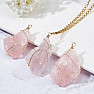 Rose quartz raw pendant with metal ornaments