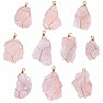 Rose quartz raw pendant with metal ornaments