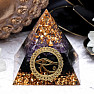 Orgonite pyramid Eye of Horus with amethyst and obsidian