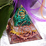 Orgonite pyramid with amethyst, malachite and crystal