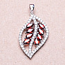 Silver pendant with garnet and zircons in the shape of a leaf Ag 925 019981 GT