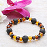 Cognac and cherry amber bracelet with lava stones