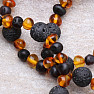 Cognac and cherry amber bracelet with lava stones