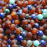 Cognac-colored amber beads with lapis lazuli, amazonite and jadeite for children