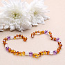 Amber beads for children polished cognac with amethyst and agate